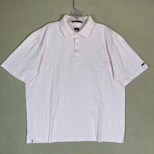 Nike Tiger Woods Polo Shirt Mens L Pink Striped Golf Performance Fit-Dry Regular